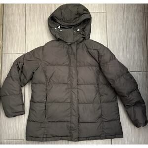 LL Bean Women's Down Tek Puffer Jacket Black Hooded Size XL Detachable Hood